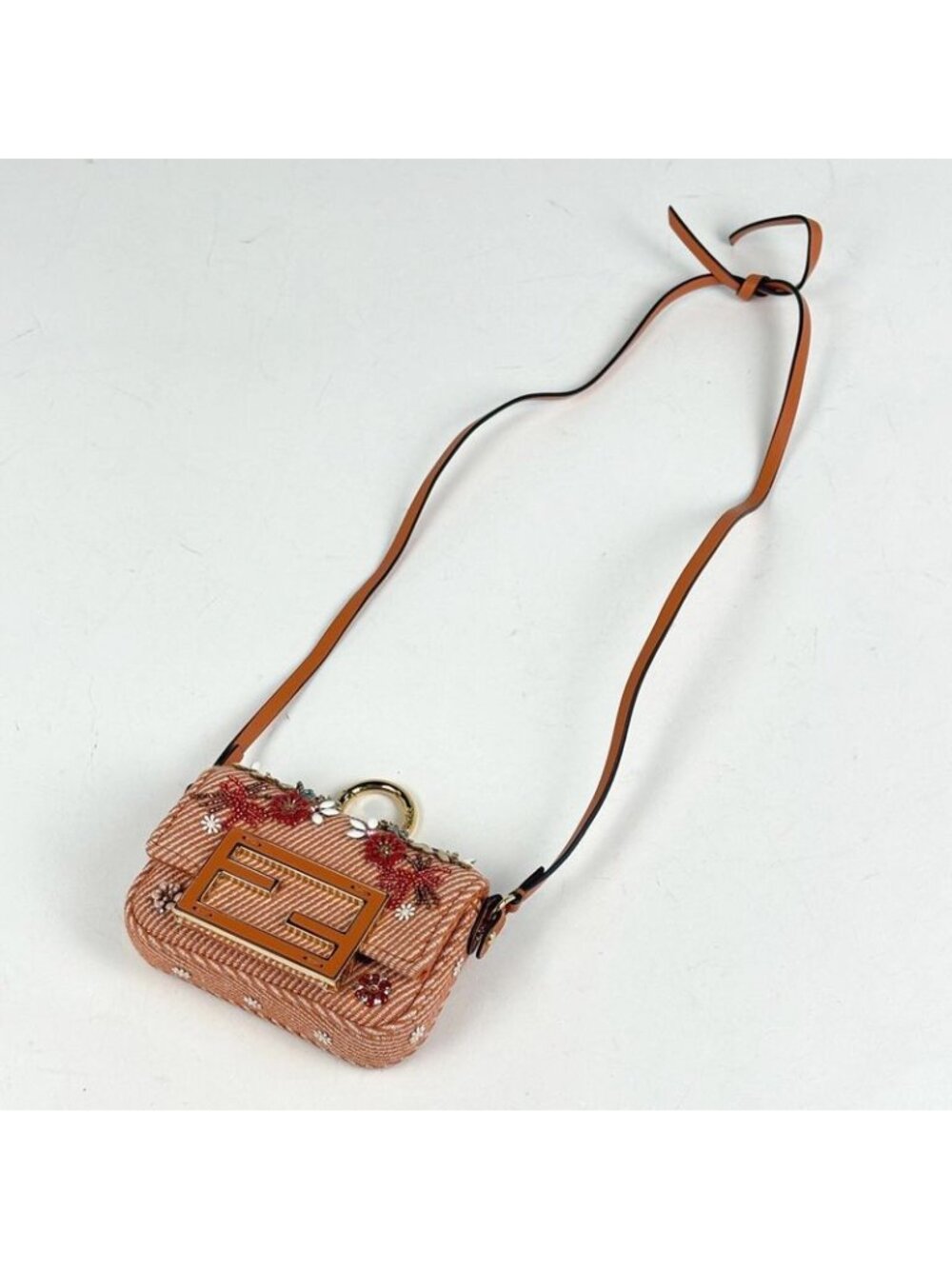 Fendi Nano Baguette Charm Logo 2-Way Cross Beads Canvas Orange - Picture 7 of 9